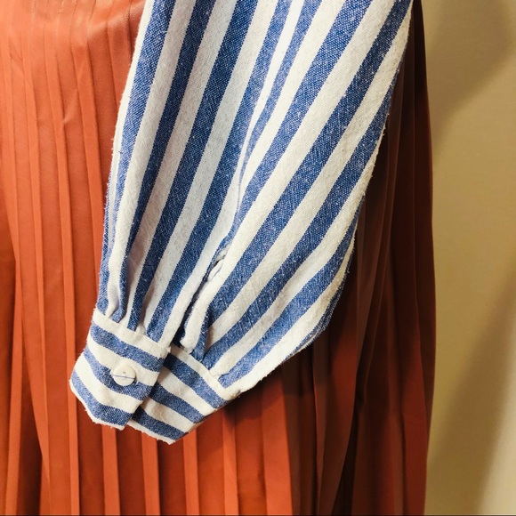 SOLD Blue & White Stripe Cotton Long Sleeve MVN Ruffle Button Up Shirt 12 - Picture 7 of 16